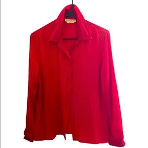GORDON of Philadelphia Deep Red Crepe de Chine Blouse Top Sz 10 Vintage